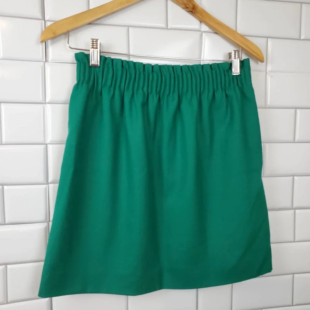 J. CREW | PAPERBAG WOOL BLEND PULL ON GREEN SKIRT POCKETS WOMEN'S SIZE 2